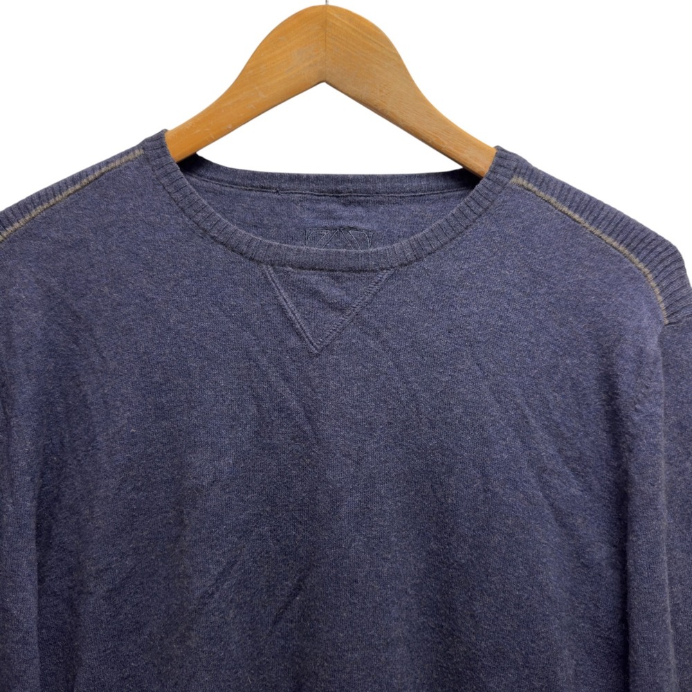 Zegna Sport Men's Medium Blue Cotton Cashmere Knit Crewneck Lightweight Sweater
